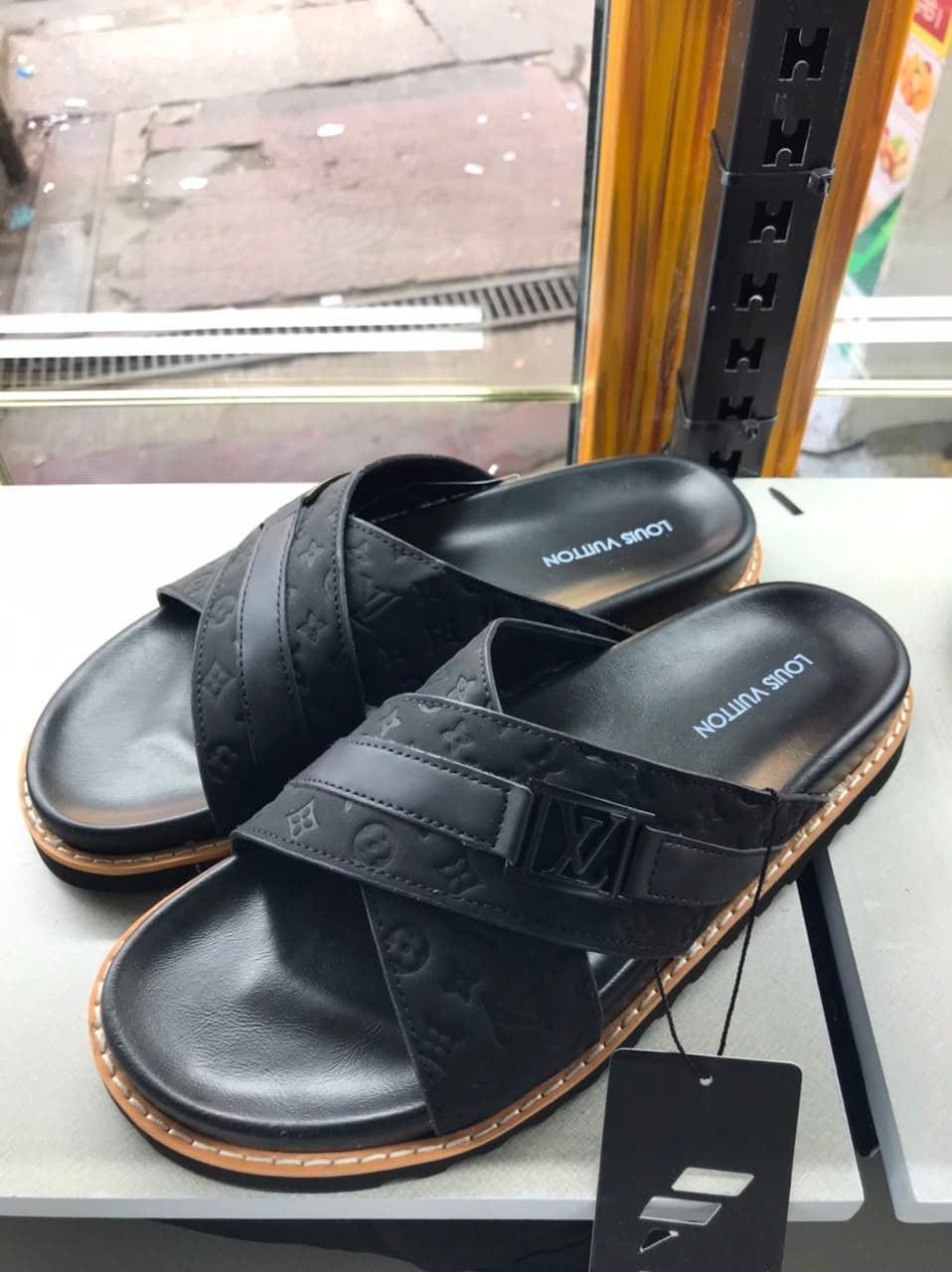 LV Cross Belt Slide Black